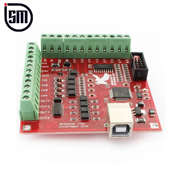 mach3-100khz-cnc-controller-red-main-view-01 نمای اصلی برد کنترلر Mach3 چهار محور 100KHz سامو ماشین