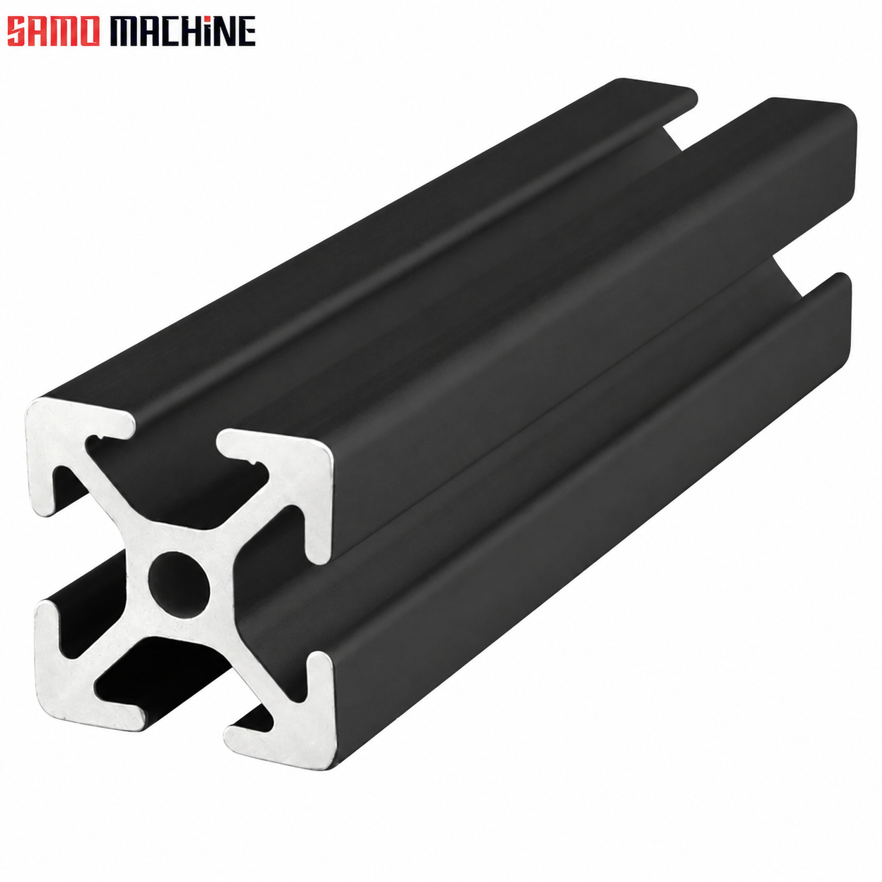 25x25-black-branded تصویر اصلی پروفیل آلومینیومی شیاردار 25×25 مشکی با لوگوی سامو ماشین