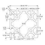 نقشه ابعادی پروفیل آلومینیومی شیاردار 80×80