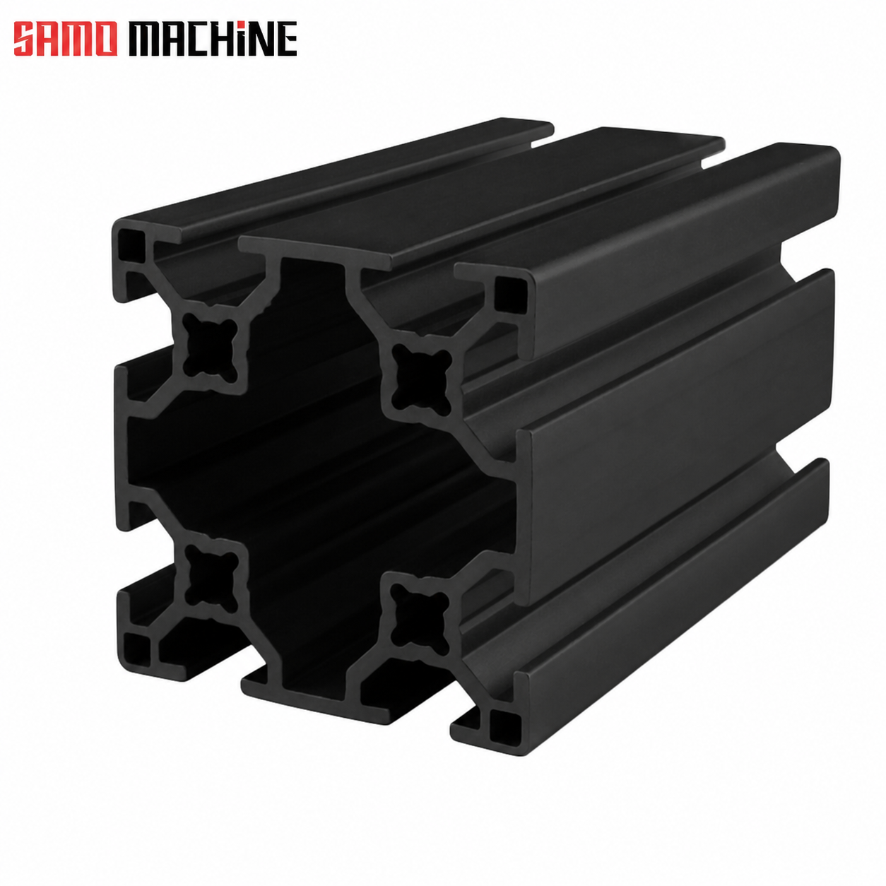 60x60-black-branded تصویر اصلی پروفیل آلومینیومی شیاردار 60×60 مشکی با لوگوی سامو ماشین