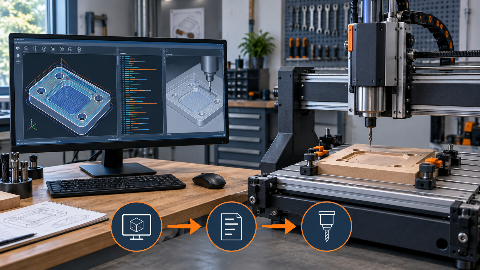 مسیر تبدیل فایل CAD به G-code و اجرای Dry Run ایمن روی دستگاه CNC